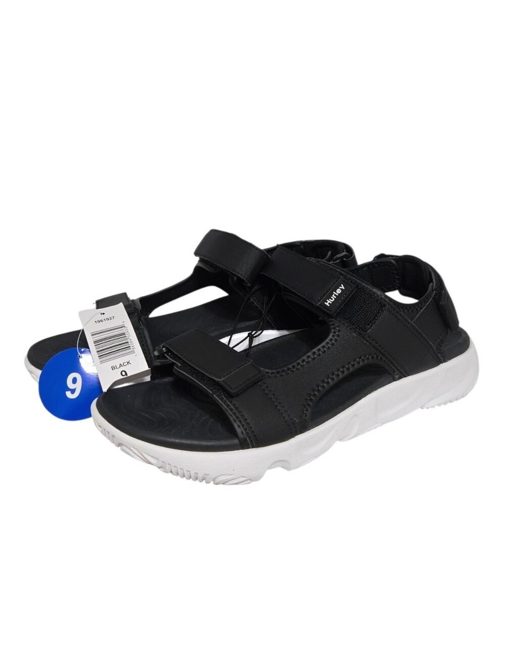 Hurley Adjustable Black Strap Sandals White Sole Men's Size 9 NWT